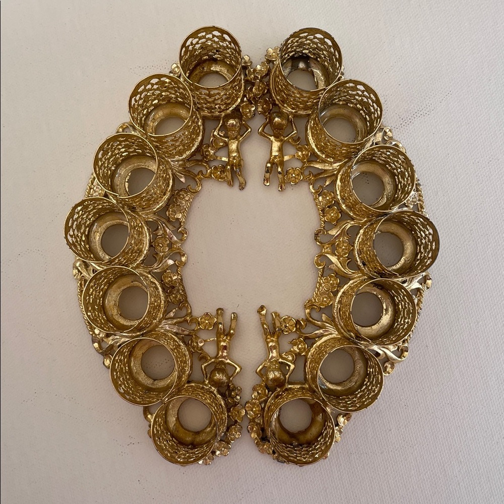 Vintage Gold Brass Filigree Cherubs Lipstick Vanity Makeup Set Holder - Picture 8 of 9